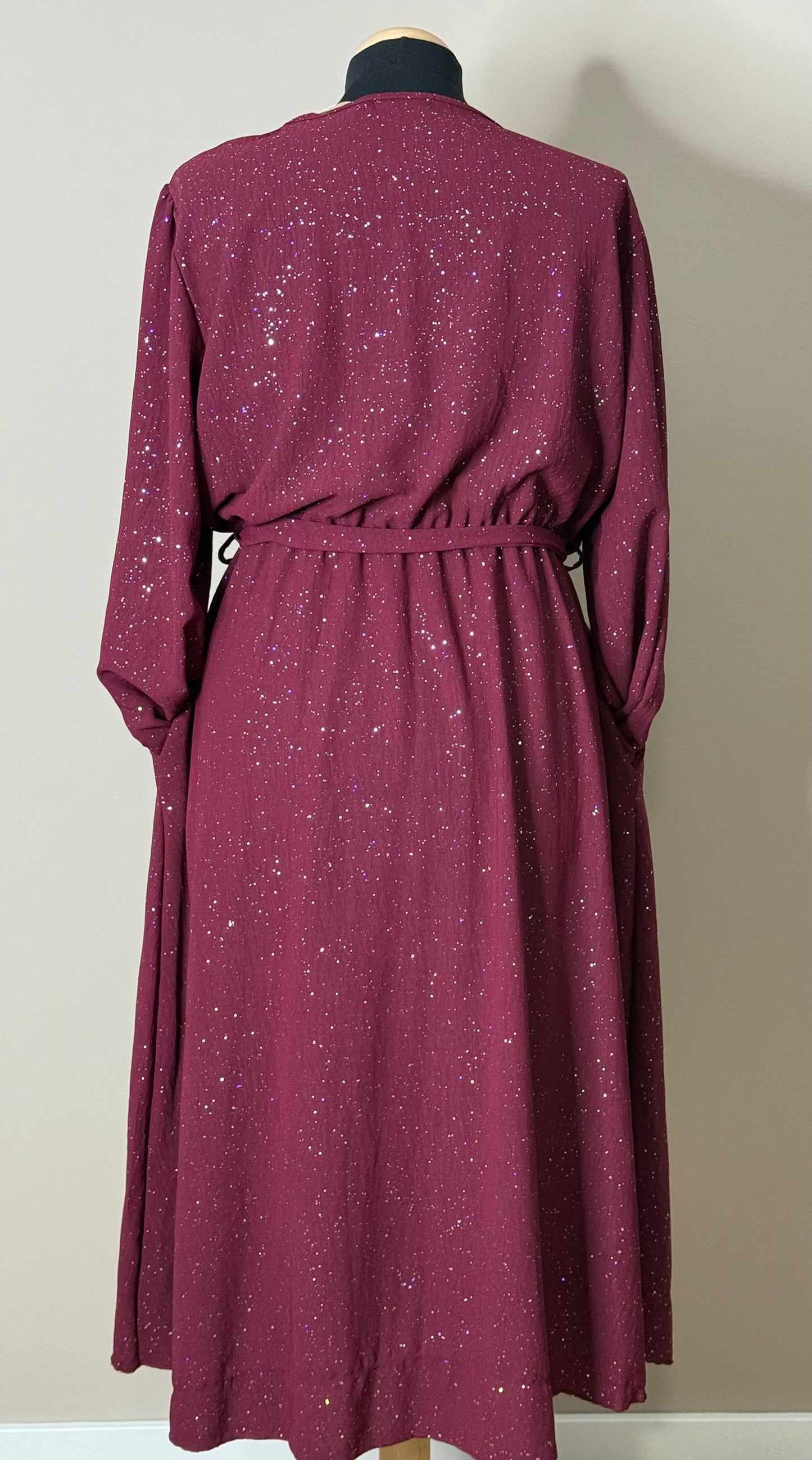 Glitter midi Wikkeljurk look met Lange Mouwen en Steekzakken in 4 kleuren