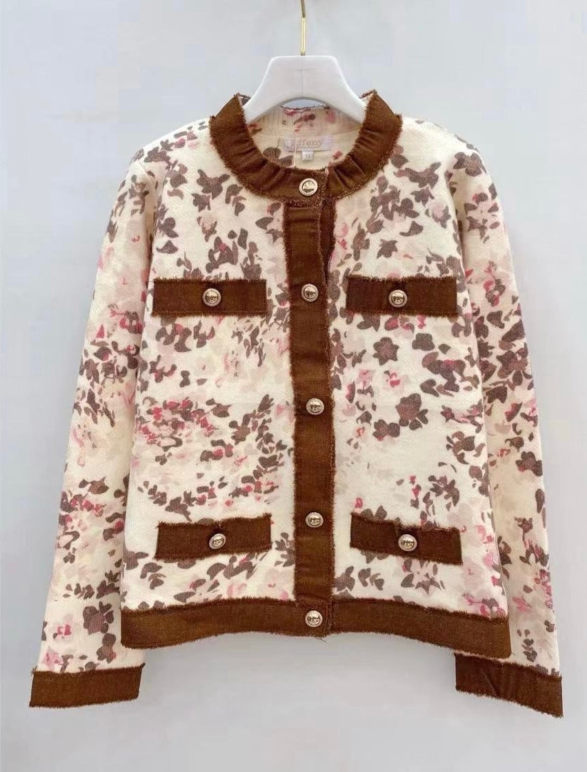 Gebreid Vest met Bloemenprint - 2 kleuren