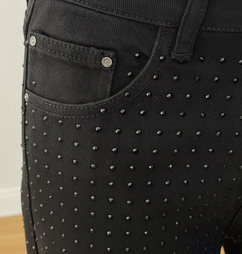 Zwarte wide leg jeans met stras