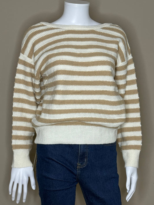 Beige-Wit Gestreepte Trui met Strikdetail op de Rug – One Size