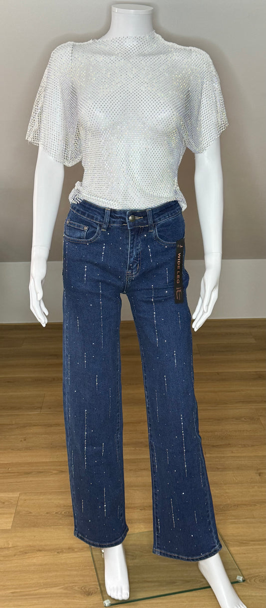 Wide leg jeans met stras