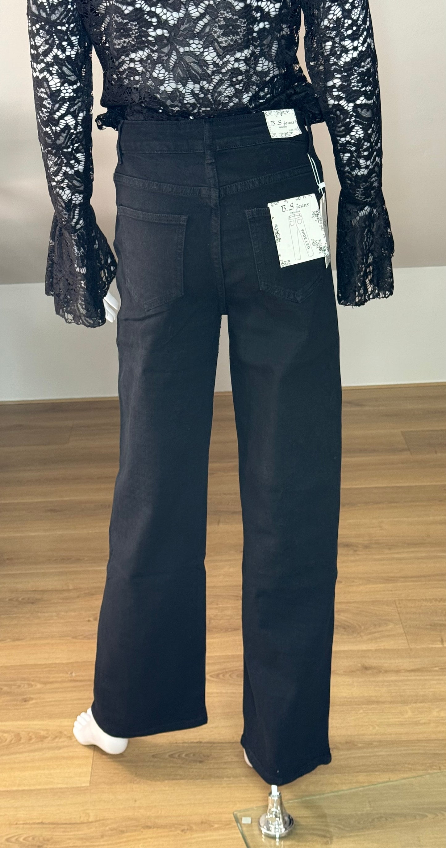 Zwarte wide leg jeans met stras
