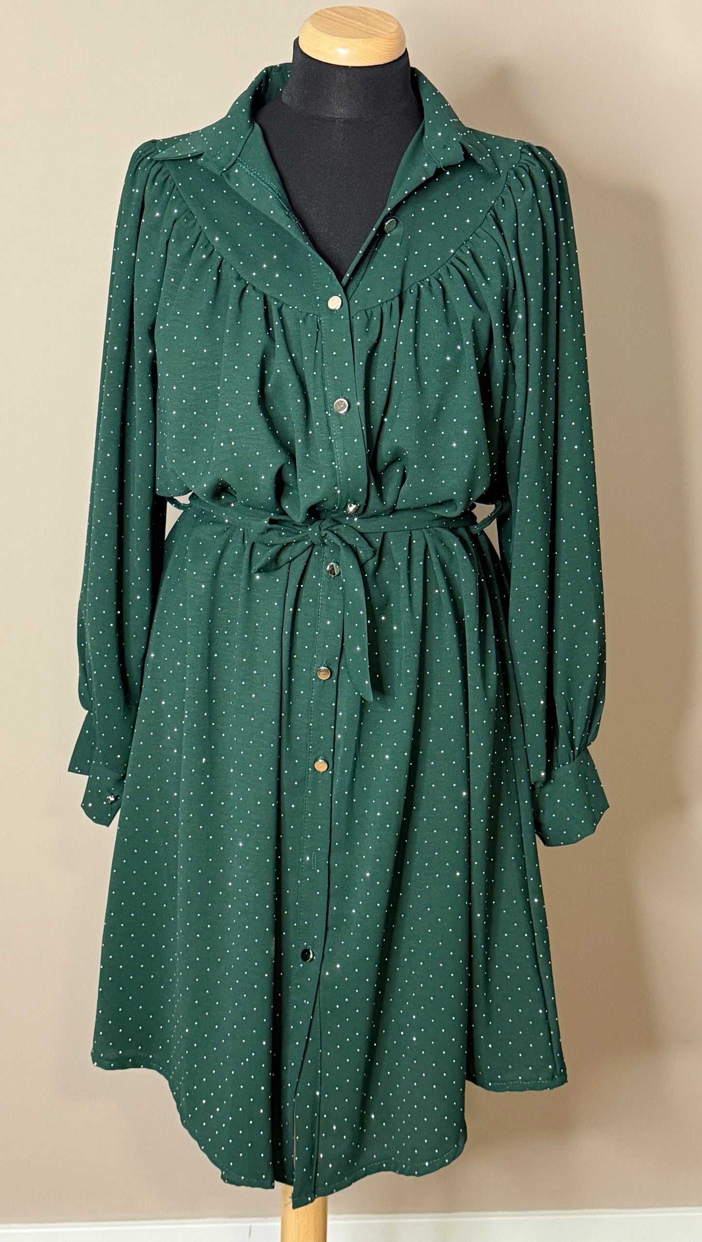 Luna Studded Dress – Donkergroen of Donkerbeige