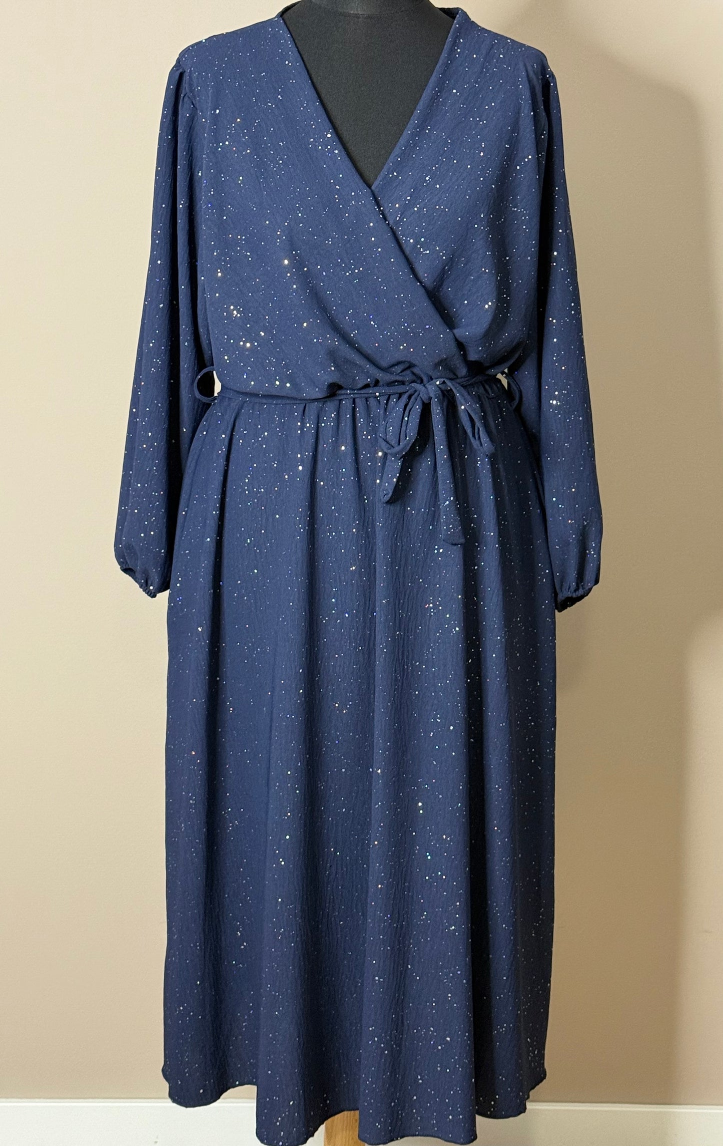 Glitter midi Wikkeljurk look met Lange Mouwen en Steekzakken in 4 kleuren