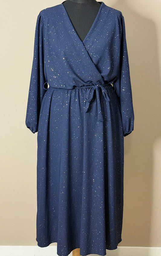 Glitter Wikkeljurk look met Lange Mouwen en Steekzakken in 4 kleuren