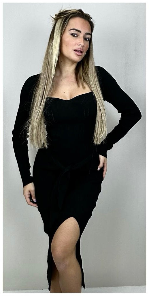 Fijngebreide Jurk | Zacht, Elegant & Tijdloos – Zwart & Taupe