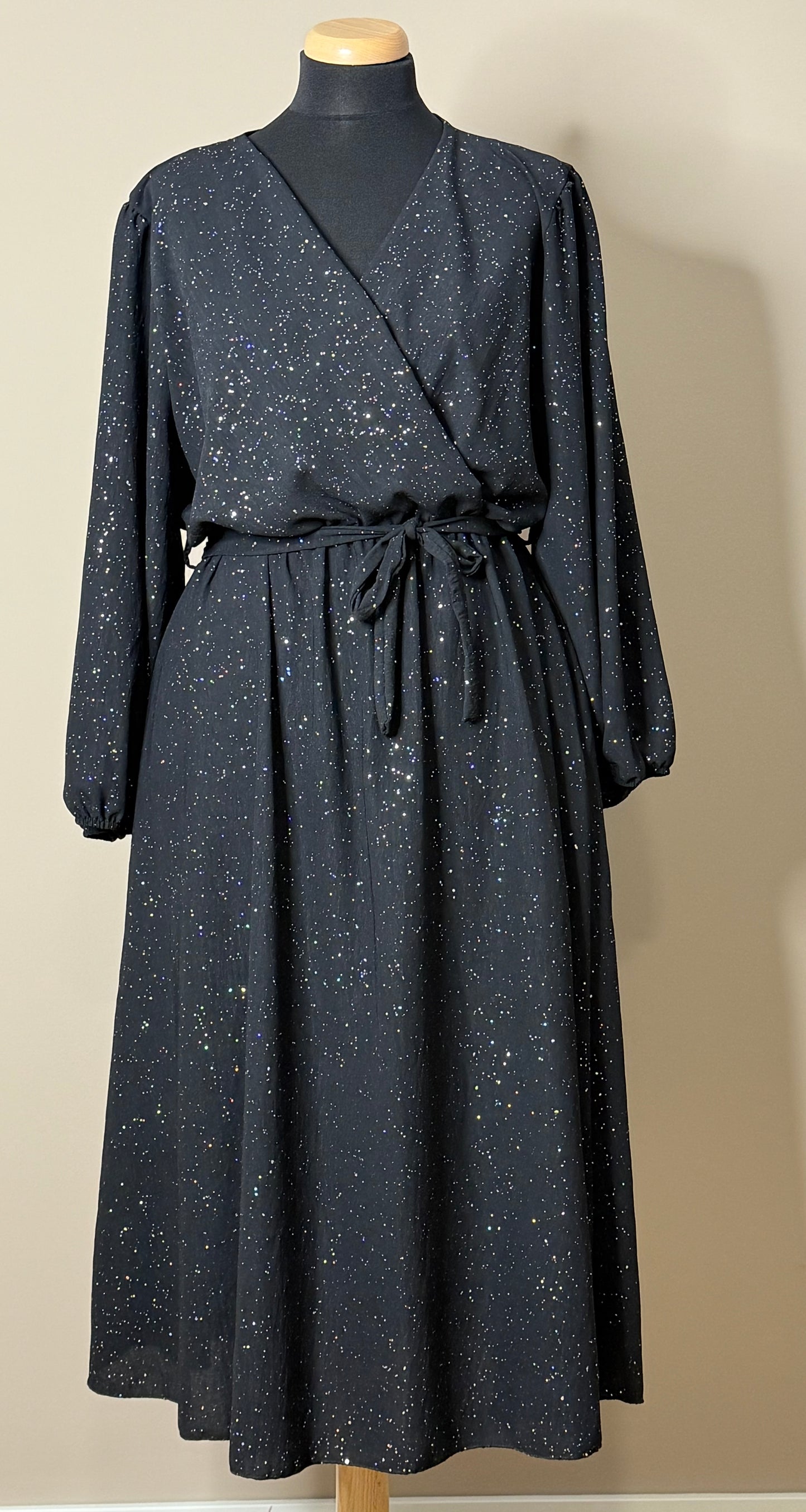 Glitter midi Wikkeljurk look met Lange Mouwen en Steekzakken in 4 kleuren