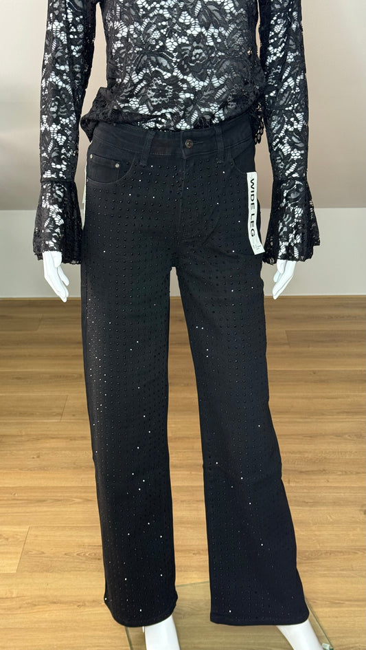 Zwarte wide leg jeans met stras