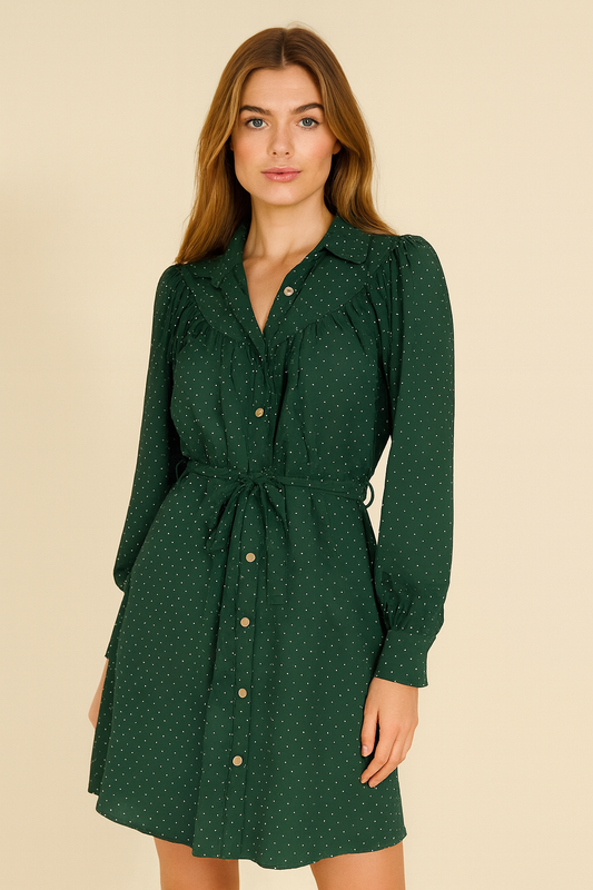 Luna Studded Dress – Donkergroen of Donkerbeige