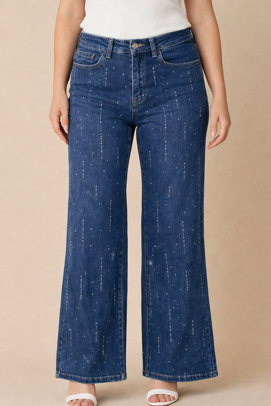 Wide leg jeans met stras
