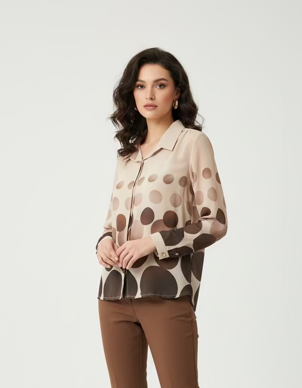 Beige blouse met stippenprint-one size