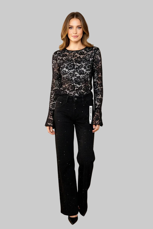 Zwarte wide leg jeans met stras