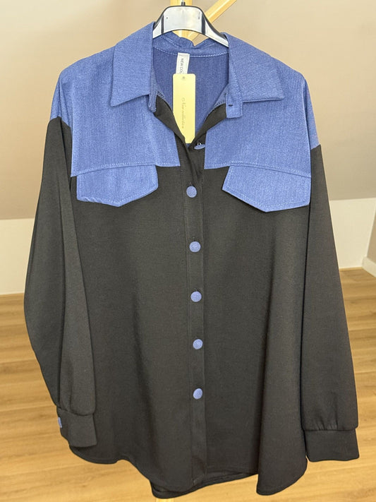 Blouse met denim look