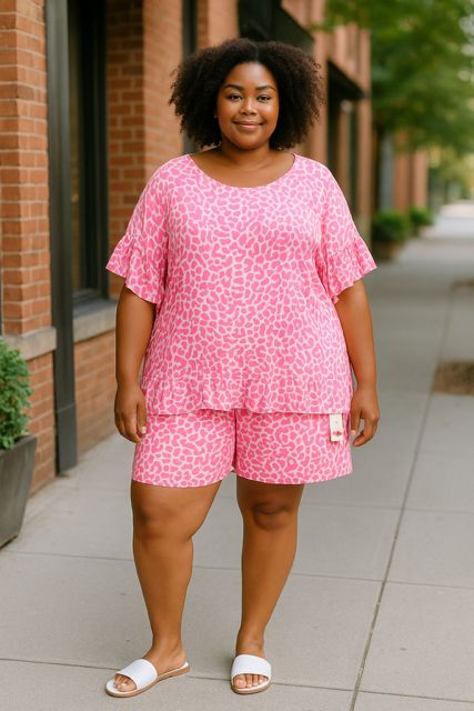 Top Panterprint roze en blauw