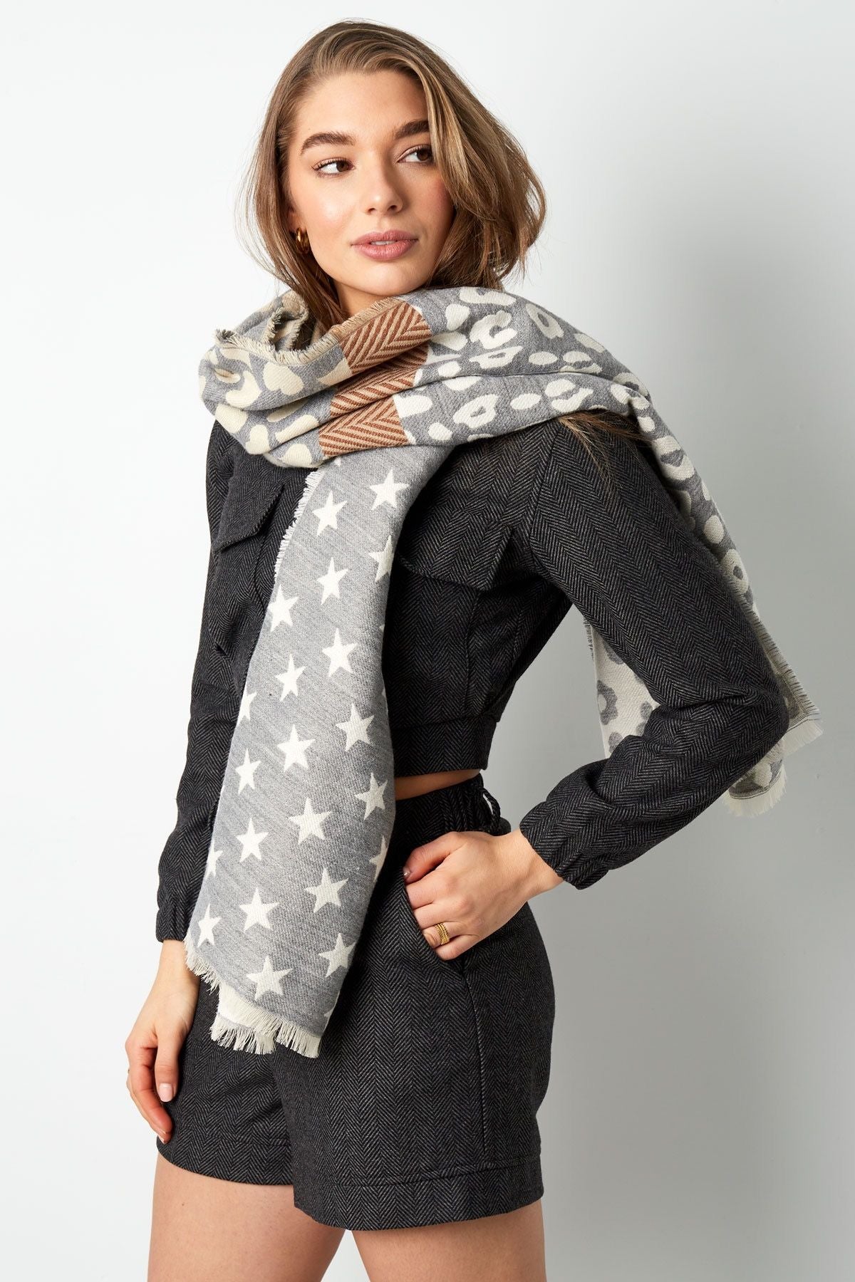 Sjaal grijs star/leopard